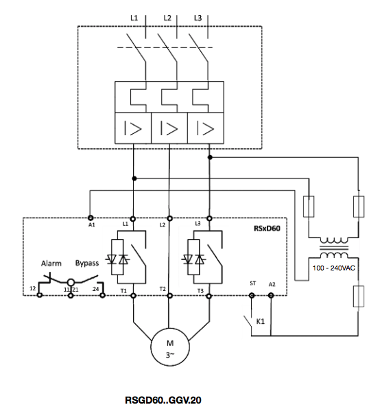 Schemat softstartów Carlo Gavazzi RSGD