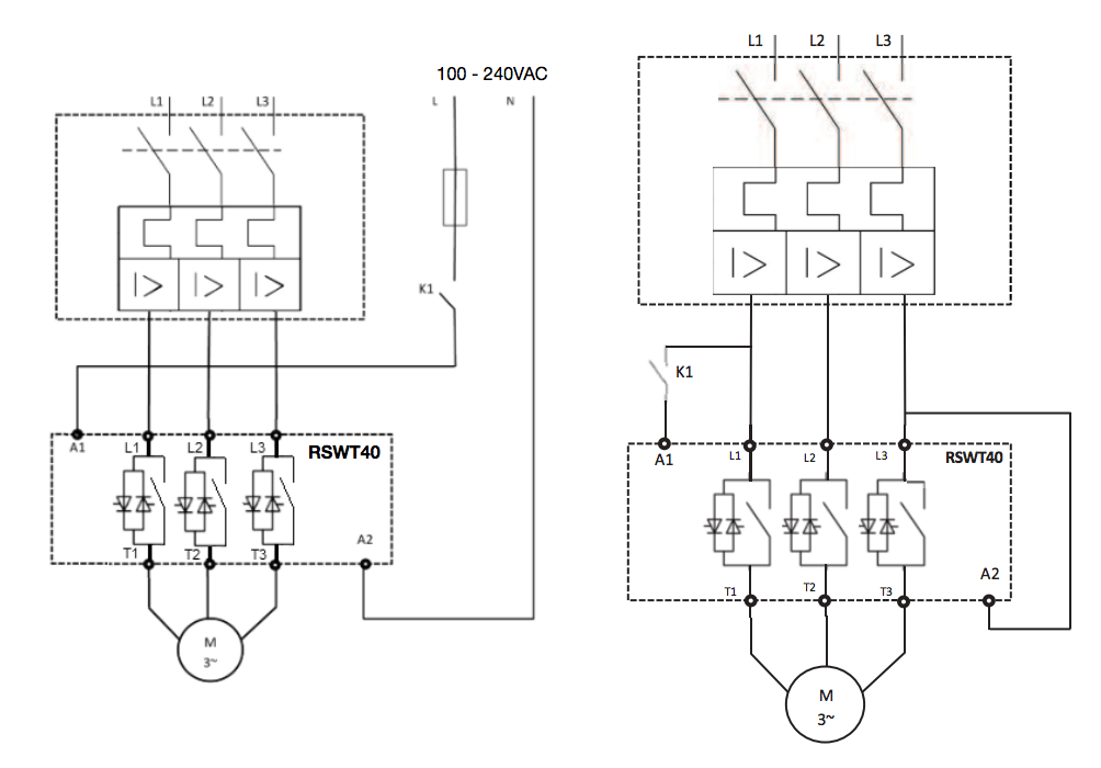 Schemat softstartów Carlo Gavazzi RSWT