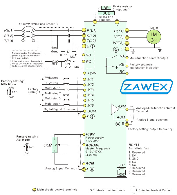 Schemat zacisków falownik Delta_VFD-EL