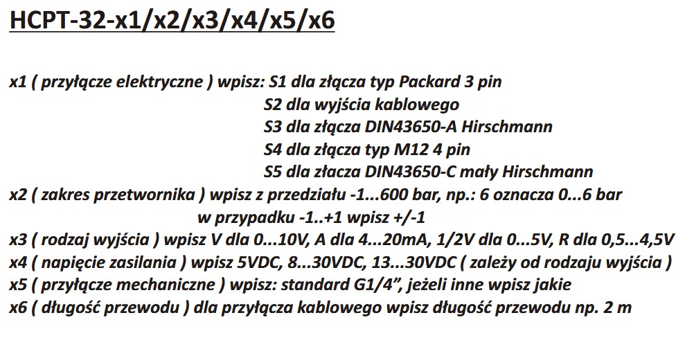 Dostępne warianty przetwornika
