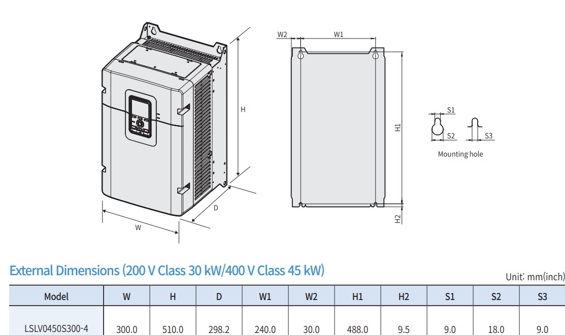 Wymiary falownika LG LS S300 