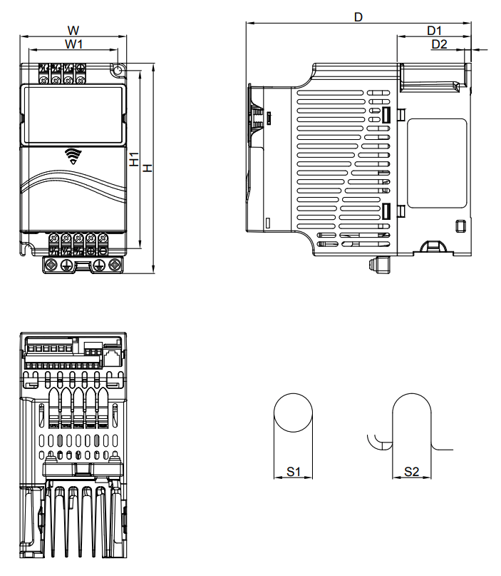 Wymiary Falownikow VFD-E - Frame A1