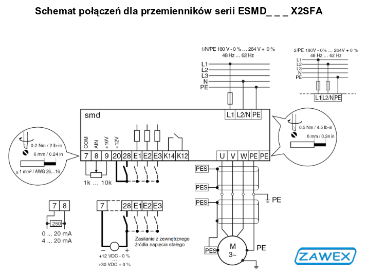 Schemat połączeniowy falownika Lenze ESMD