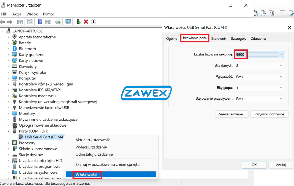 Połączenia falownika LG/LS M100 z komputerem Drive View - menedżer zadań ustawienie liczby bitów na sekunde