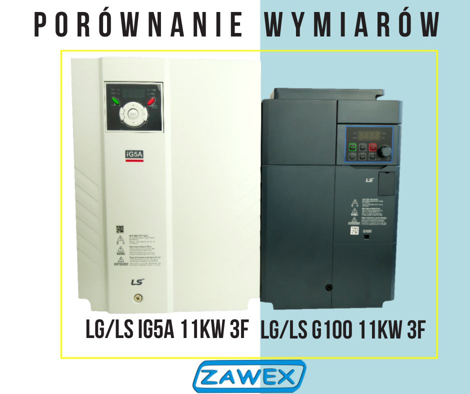 Porównanie wymiarów falowników LG/LS G100 oraz iG5a