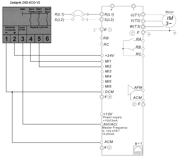 Schemat Połączenia Zadajnik ZAD-ECO-V2 - Falownik Delta VFD-EL