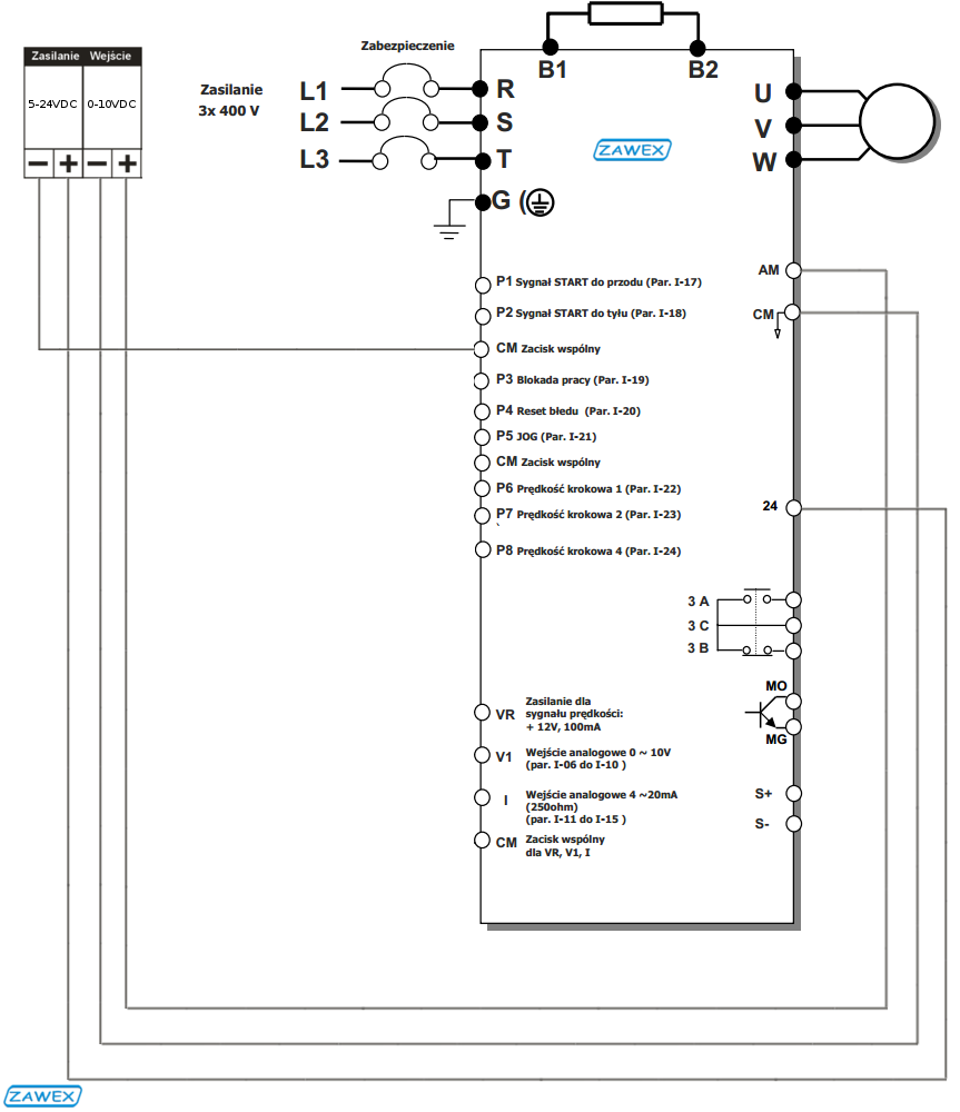 Wskaźnik CM22-WP - podłączenie do falownika LG iG5a