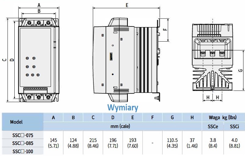 Wymiary softstartów LS SSCI