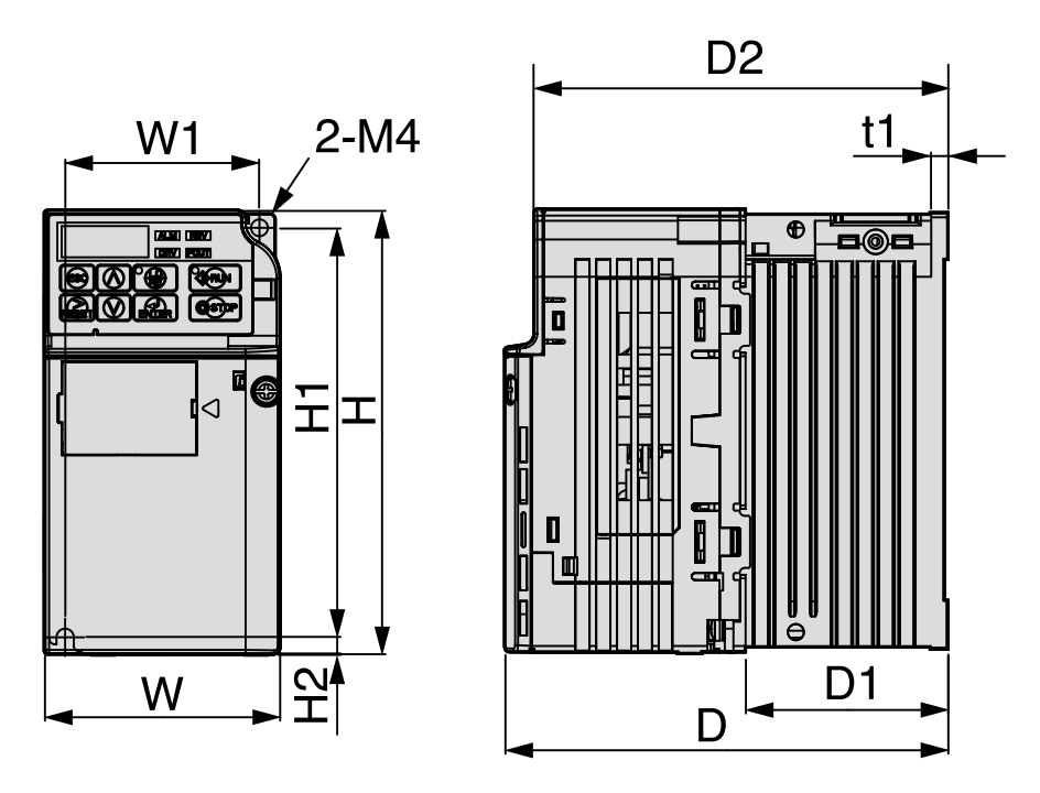 Falowniki Yaskawa J1000 - wymiary